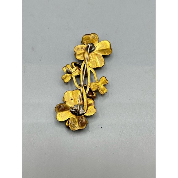 Antique Brooch Purple Rhinestones Flowers Clovers Leaf Pin Older Vintage Jewelry - Picture 4 of 6